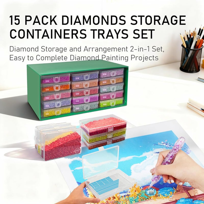 Sumekar 15PCS Extra Large Diamond Painting Storage Containers Trays,Diamond Painting Accessories,2-in-1 Diamond Art Trays with Lids(Clear) - Image 5